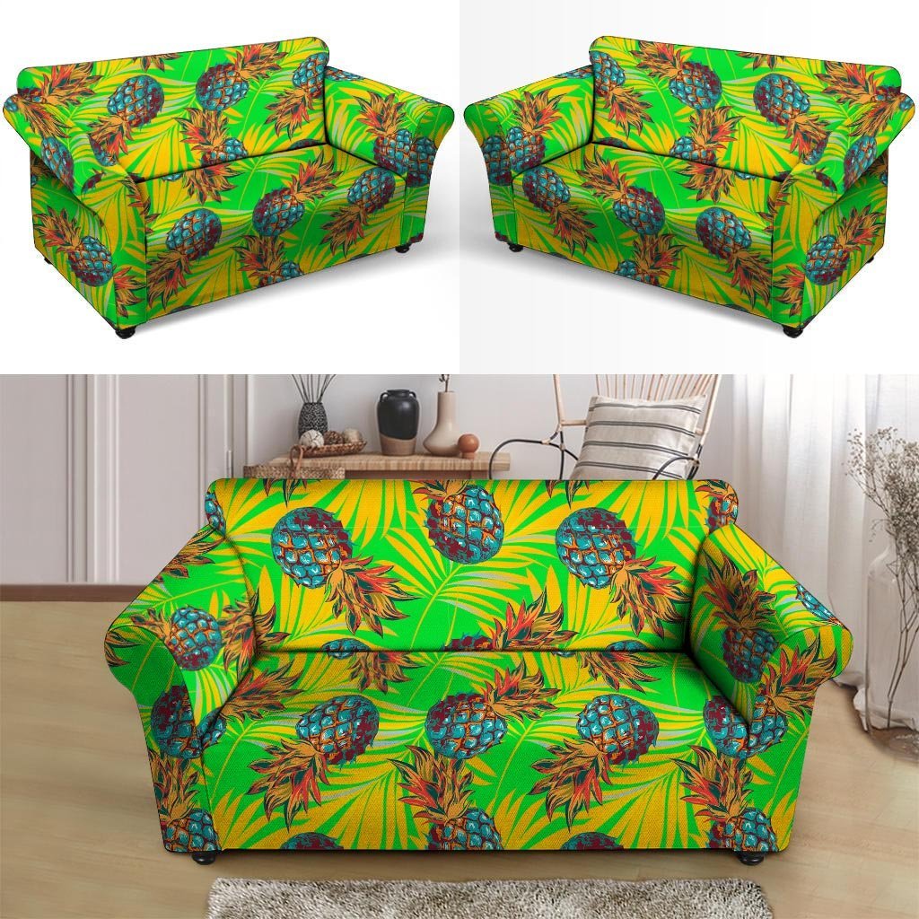 Neon Pineapple Hawaiian Print Loveseat Cover-grizzshop