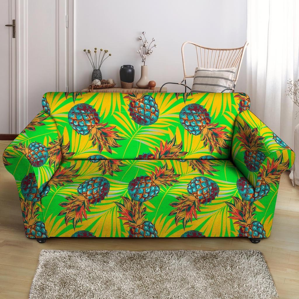 Neon Pineapple Hawaiian Print Loveseat Cover-grizzshop