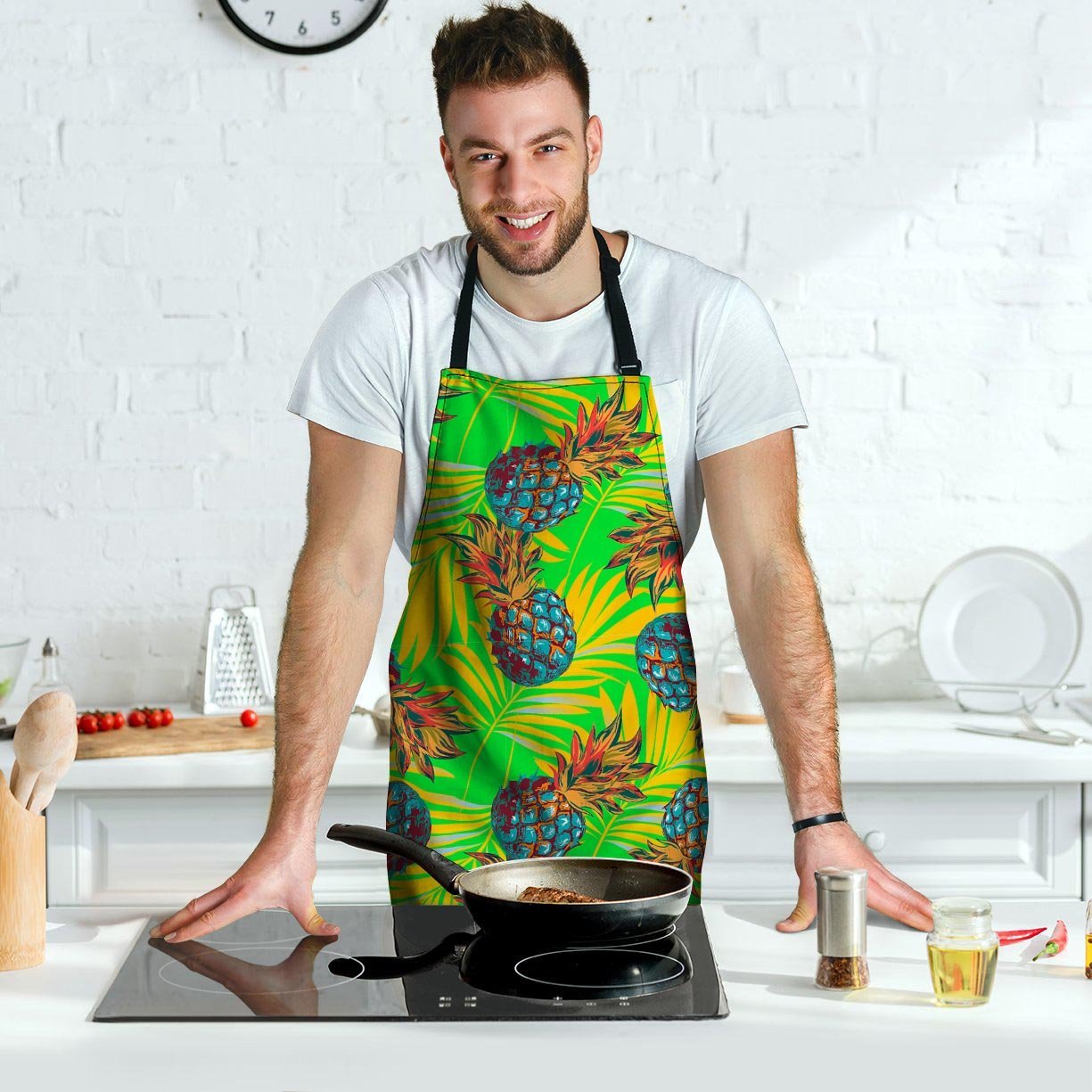 Neon Pineapple Hawaiian Print Men's Apron-grizzshop