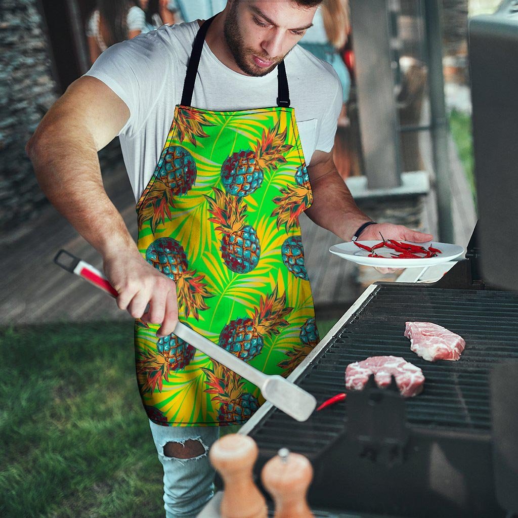 Neon Pineapple Hawaiian Print Men's Apron-grizzshop