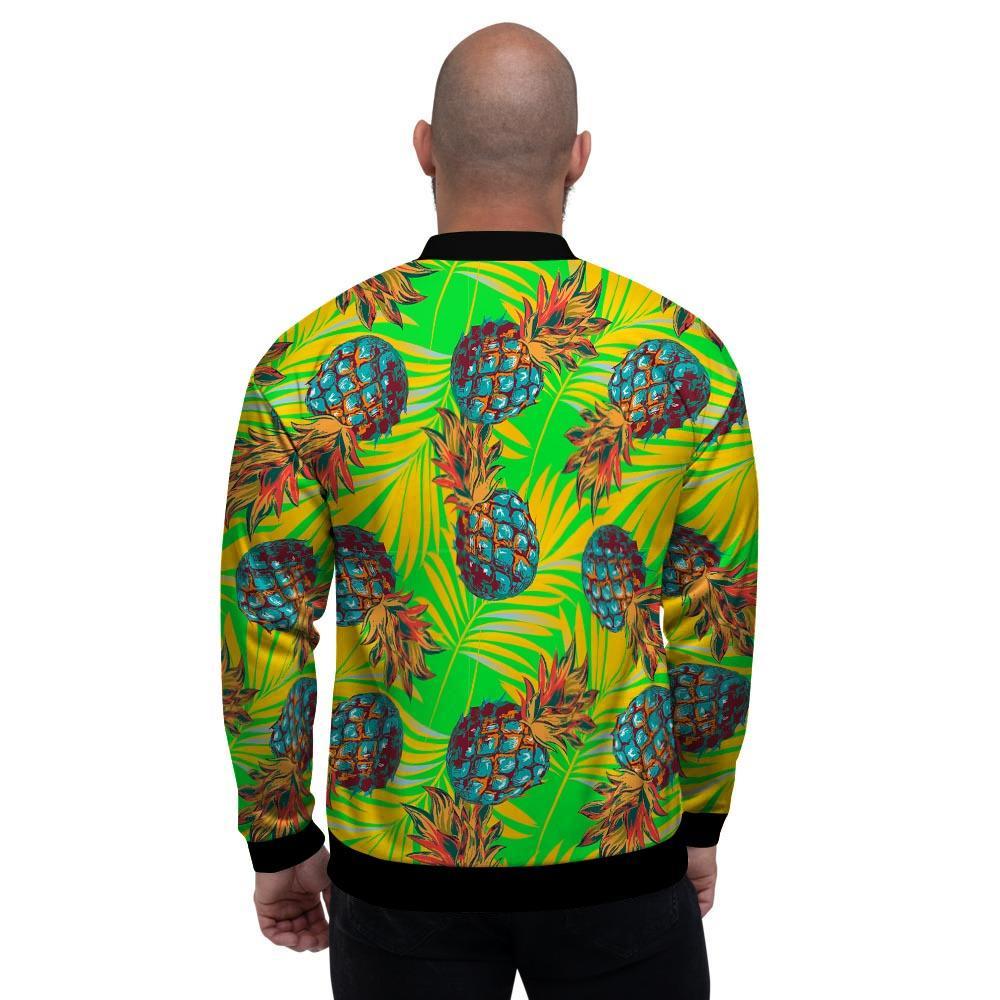 Neon Pineapple Hawaiian Print Men's Bomber Jacket-grizzshop