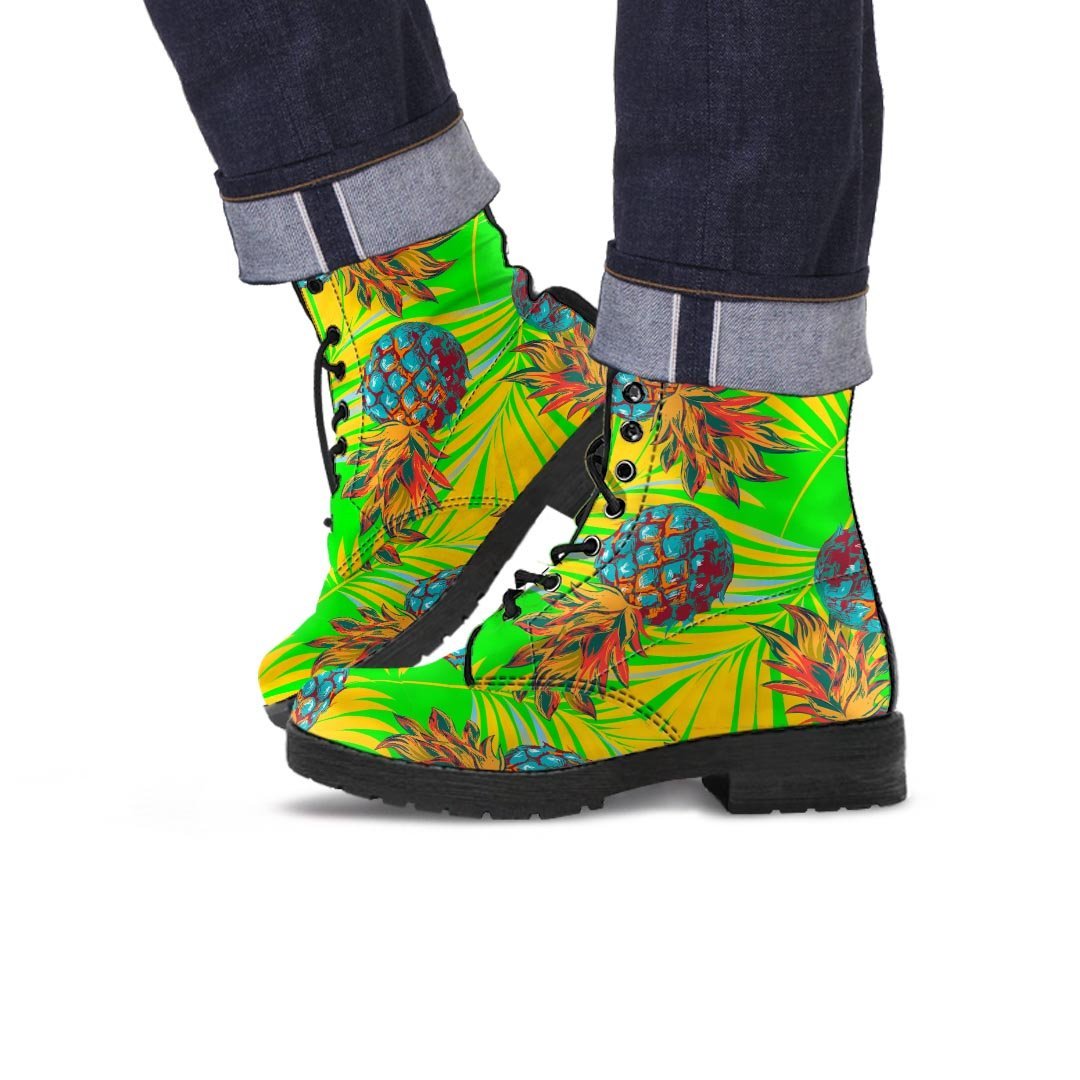 Neon Pineapple Hawaiian Print Men's Boots-grizzshop