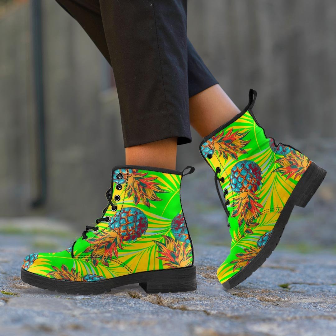 Neon Pineapple Hawaiian Print Men's Boots-grizzshop