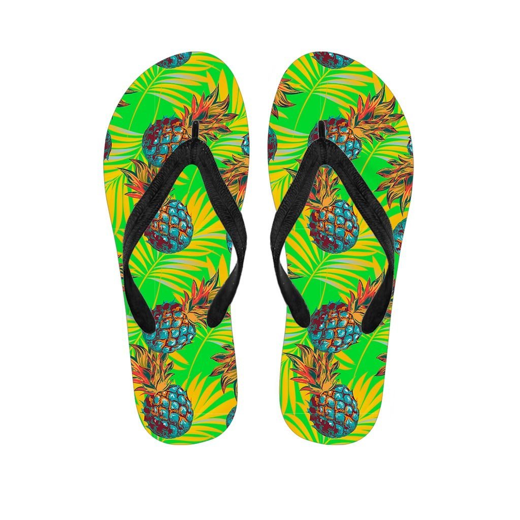 Neon Pineapple Hawaiian Print Men's Flip Flops-grizzshop