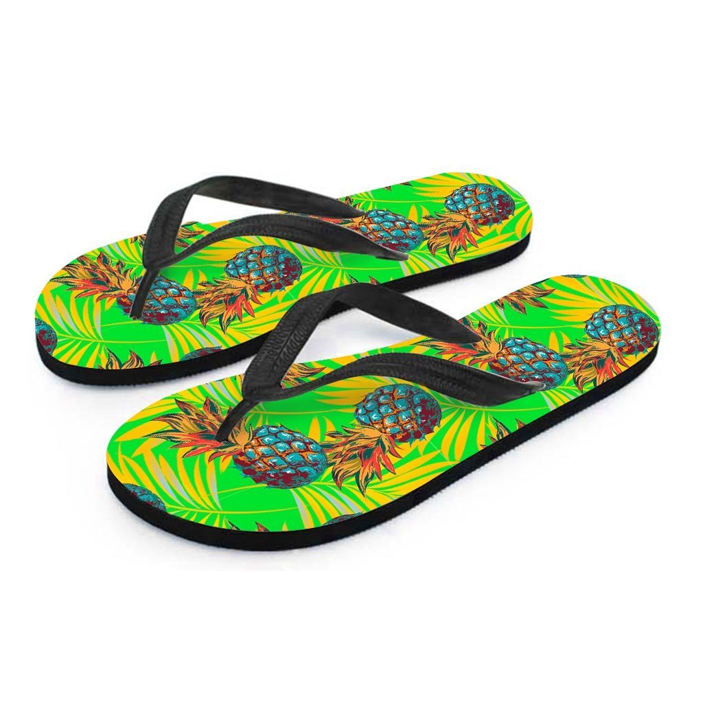 Neon Pineapple Hawaiian Print Men's Flip Flops-grizzshop