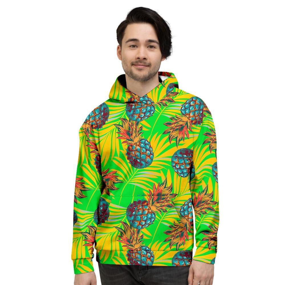 Neon Pineapple Hawaiian Print Men's Hoodie-grizzshop