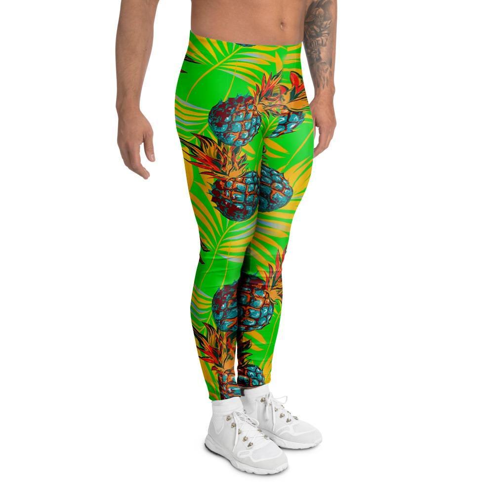 Neon Pineapple Hawaiian Print Men's Leggings-grizzshop