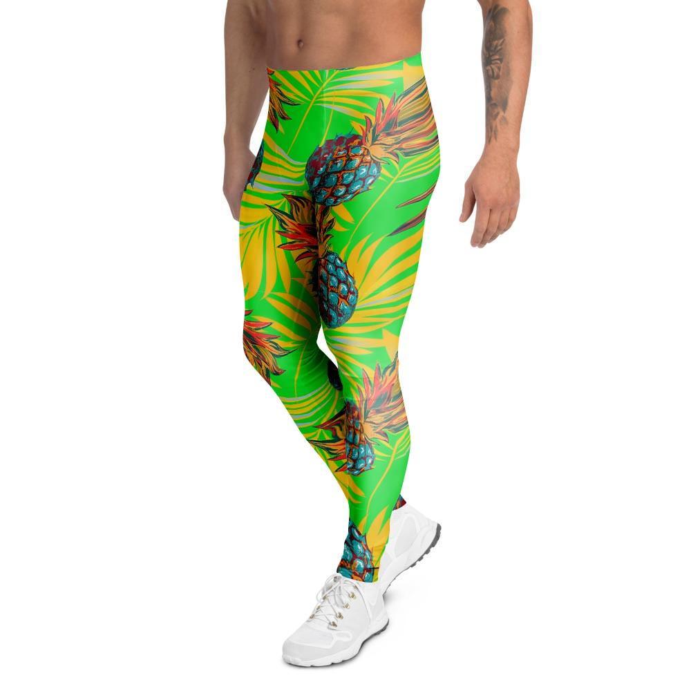 Neon Pineapple Hawaiian Print Men's Leggings-grizzshop