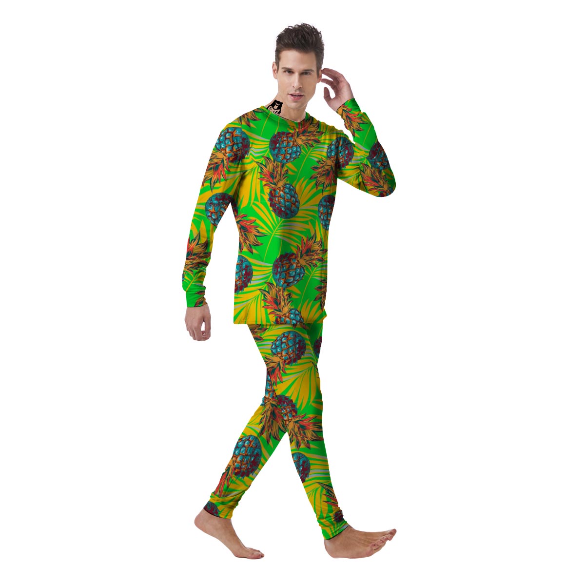 Neon Pineapple Hawaiian Print Men's Pajamas-grizzshop