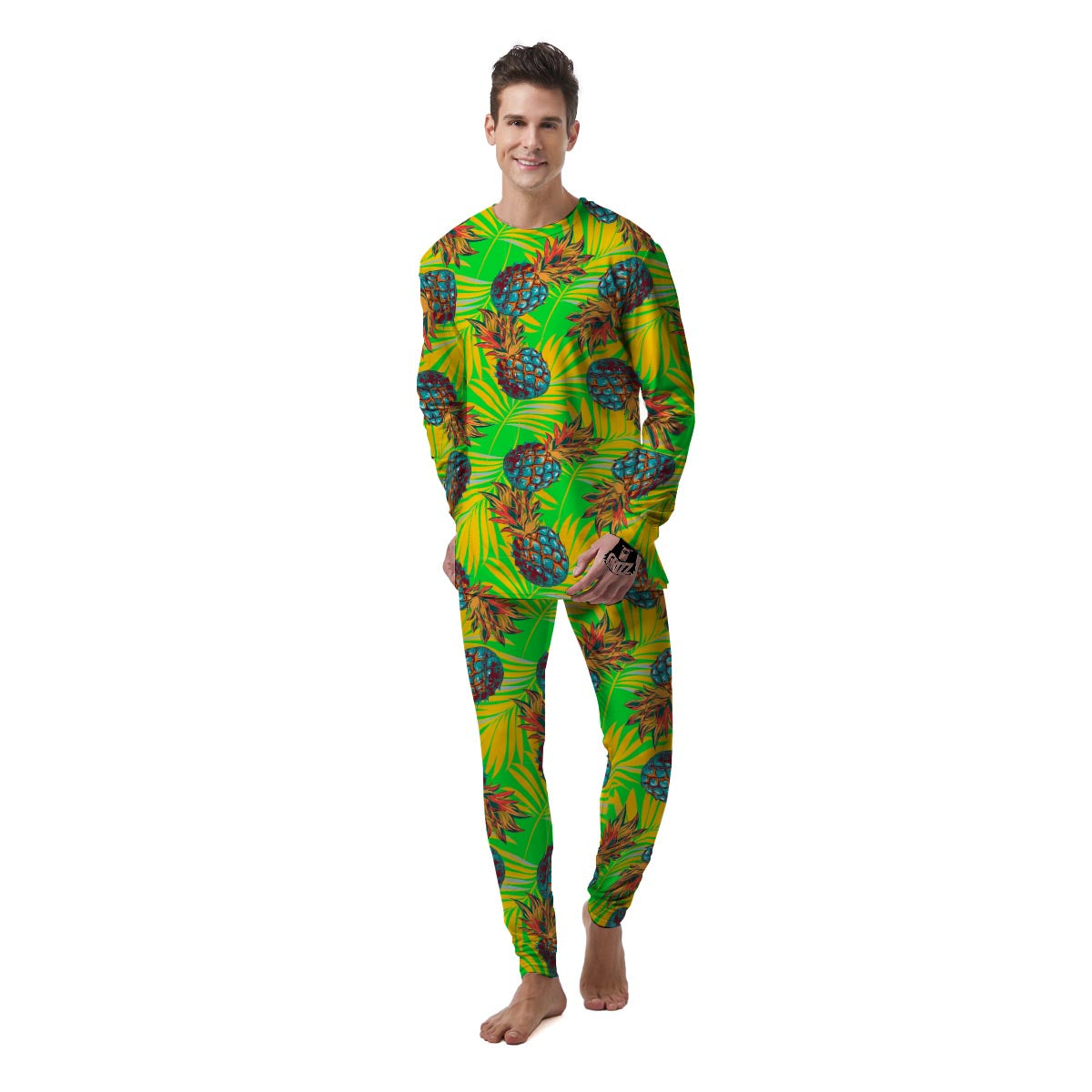 Neon Pineapple Hawaiian Print Men's Pajamas-grizzshop