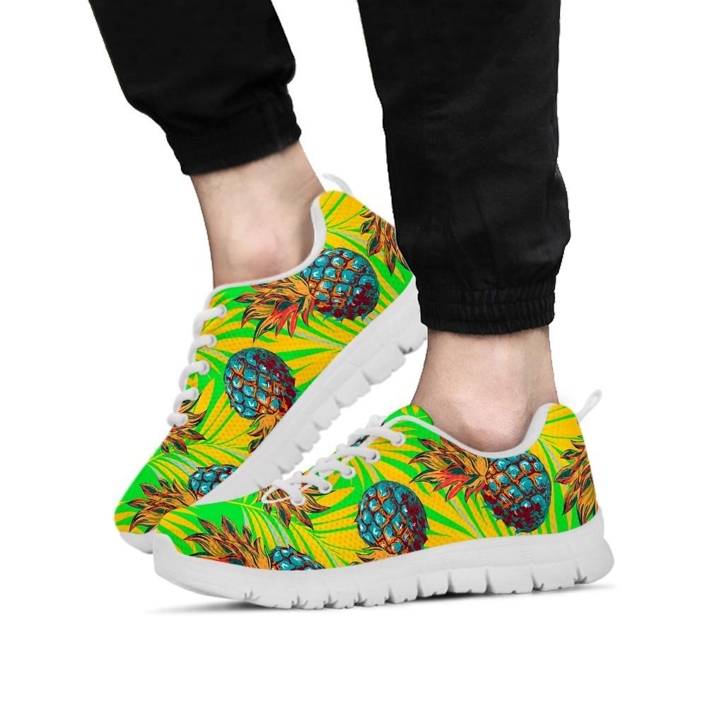 Neon Pineapple Hawaiian Print Men's Sneakers-grizzshop