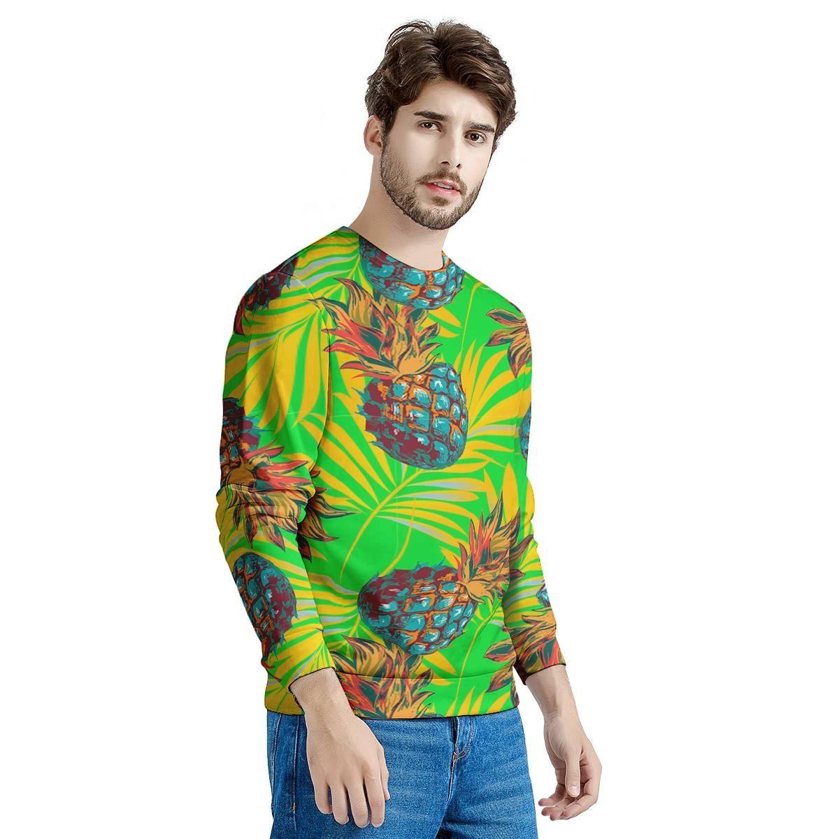 Neon Pineapple Hawaiian Print Men's Sweatshirt-grizzshop