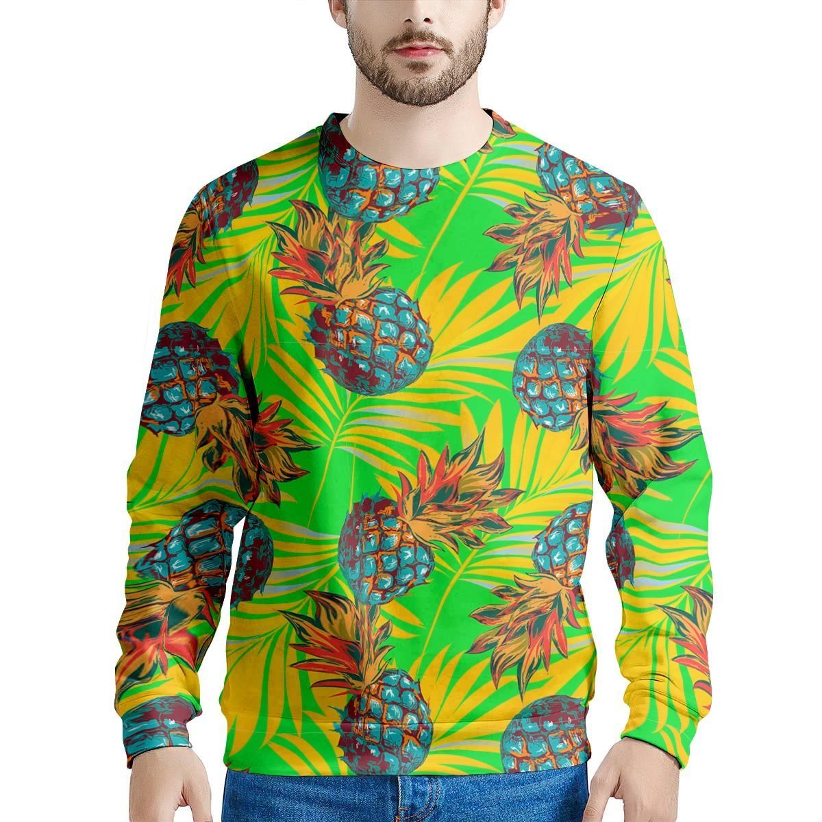 Neon Pineapple Hawaiian Print Men's Sweatshirt-grizzshop