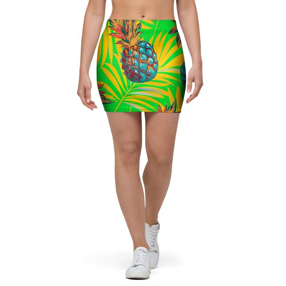 Neon Pineapple Hawaiian Print Mini Skirt-grizzshop