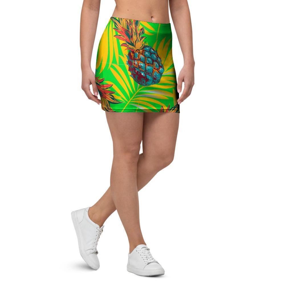 Neon Pineapple Hawaiian Print Mini Skirt-grizzshop