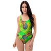 Neon Pineapple Hawaiian Print One Piece Swimsuite-grizzshop