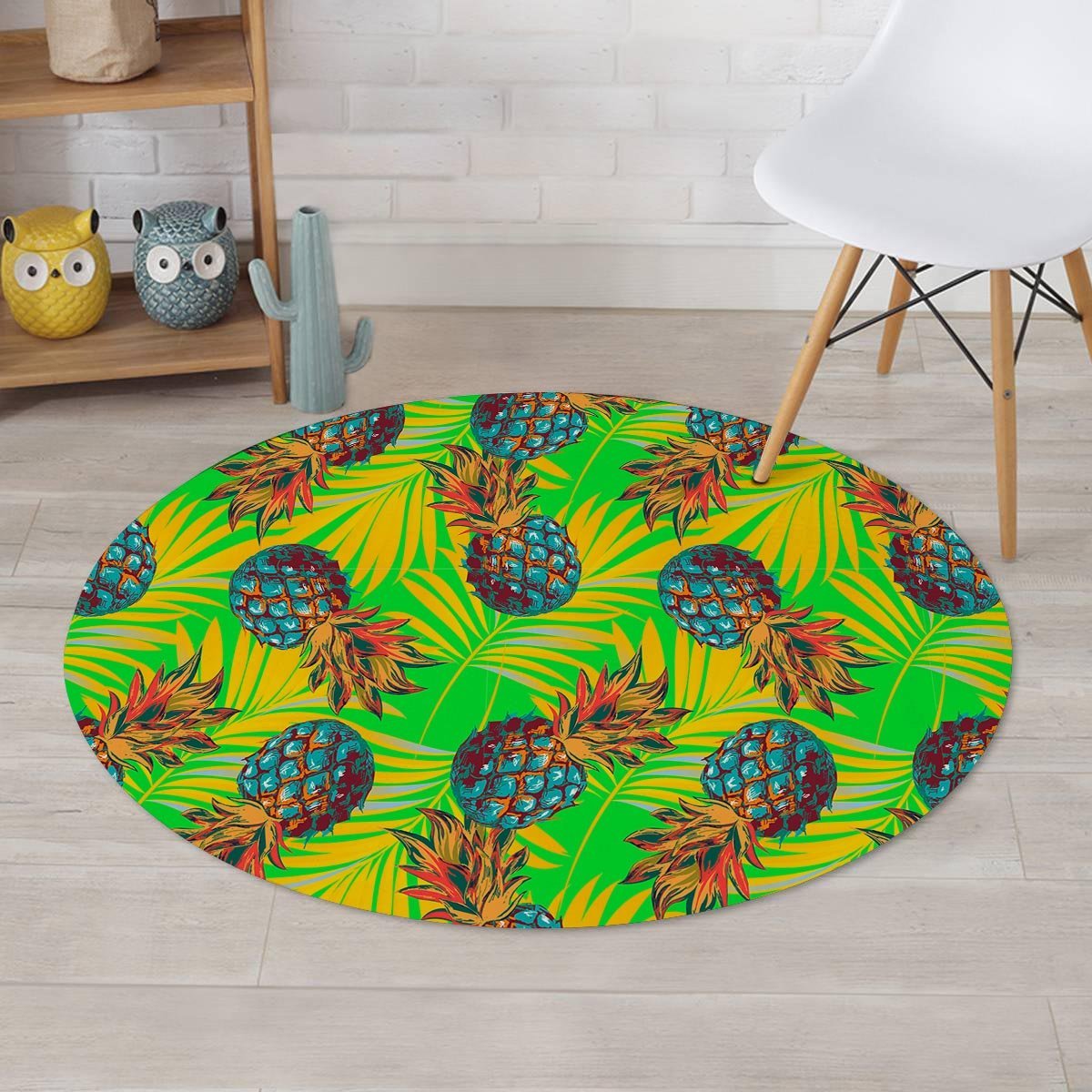 Neon Pineapple Hawaiian Print Round Rug-grizzshop