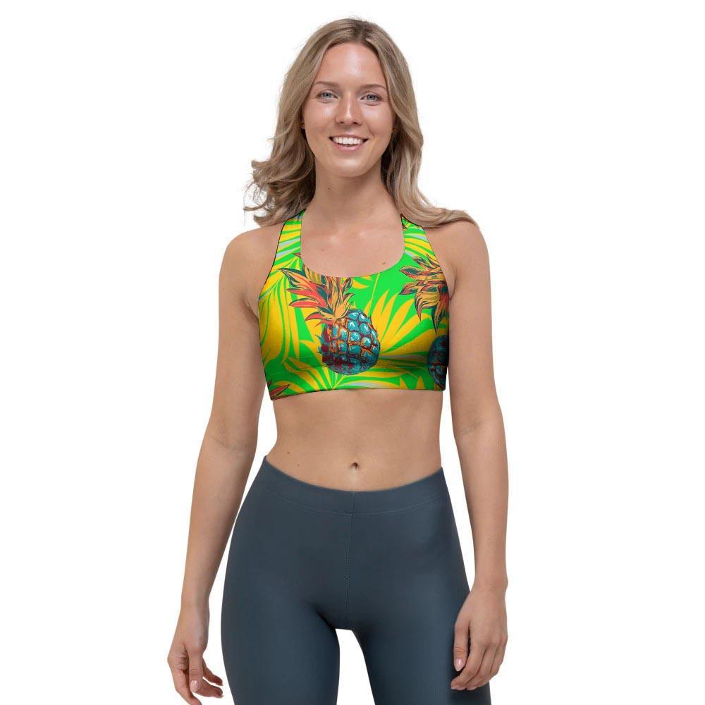 Neon Pineapple Hawaiian Print Sports Bra-grizzshop