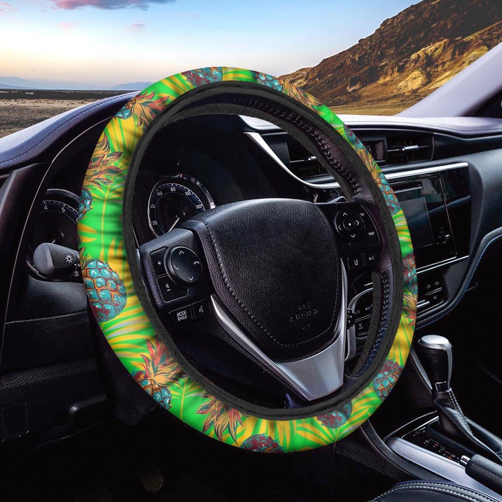 Neon Pineapple Hawaiian Print Steering Wheel Cover-grizzshop