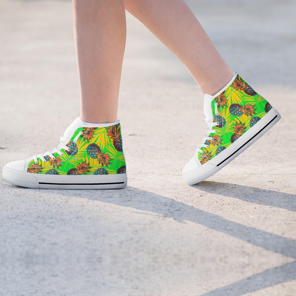 Neon Pineapple Hawaiian Print Women's High Top Shoes-grizzshop