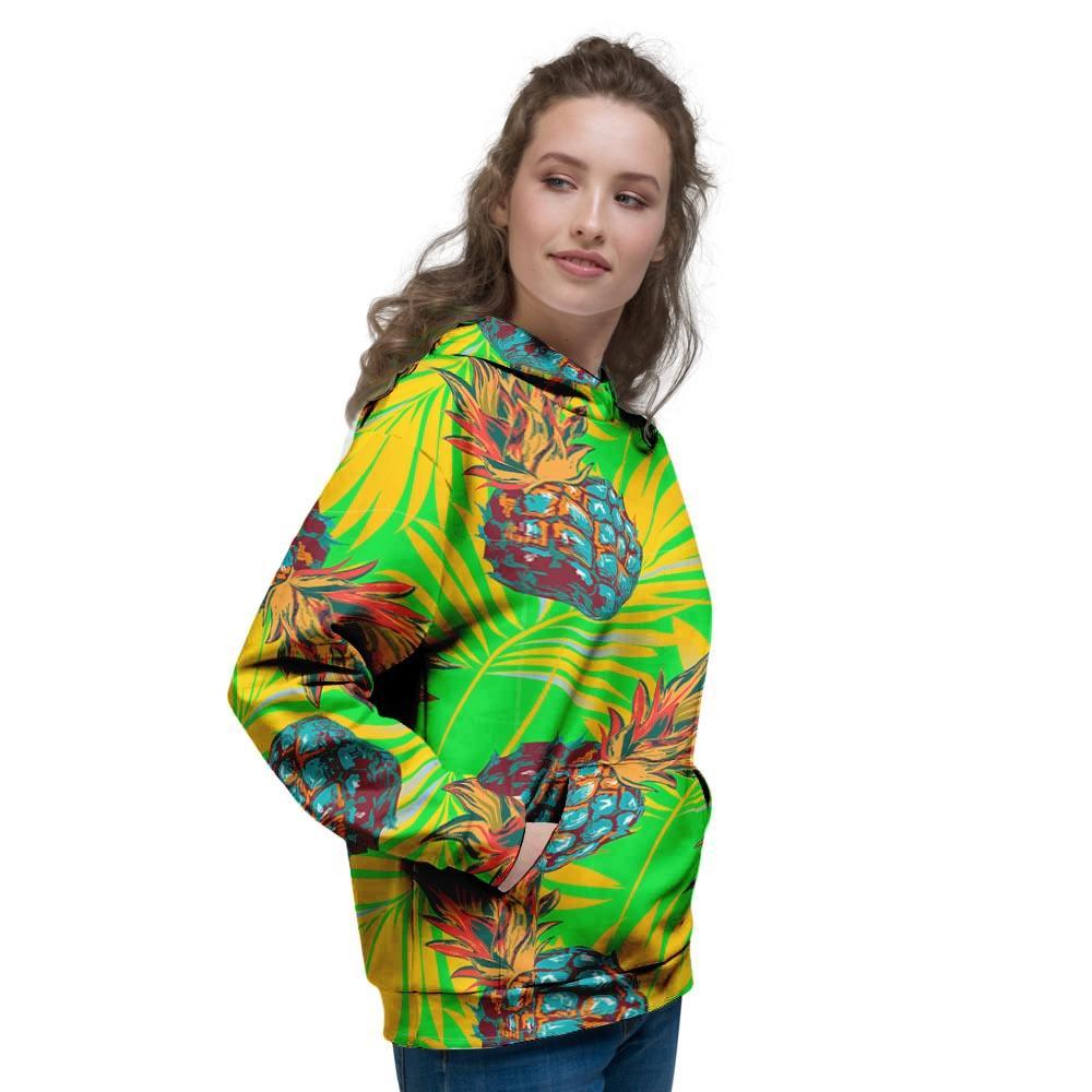 Neon Pineapple Hawaiian Print Women's Hoodie-grizzshop