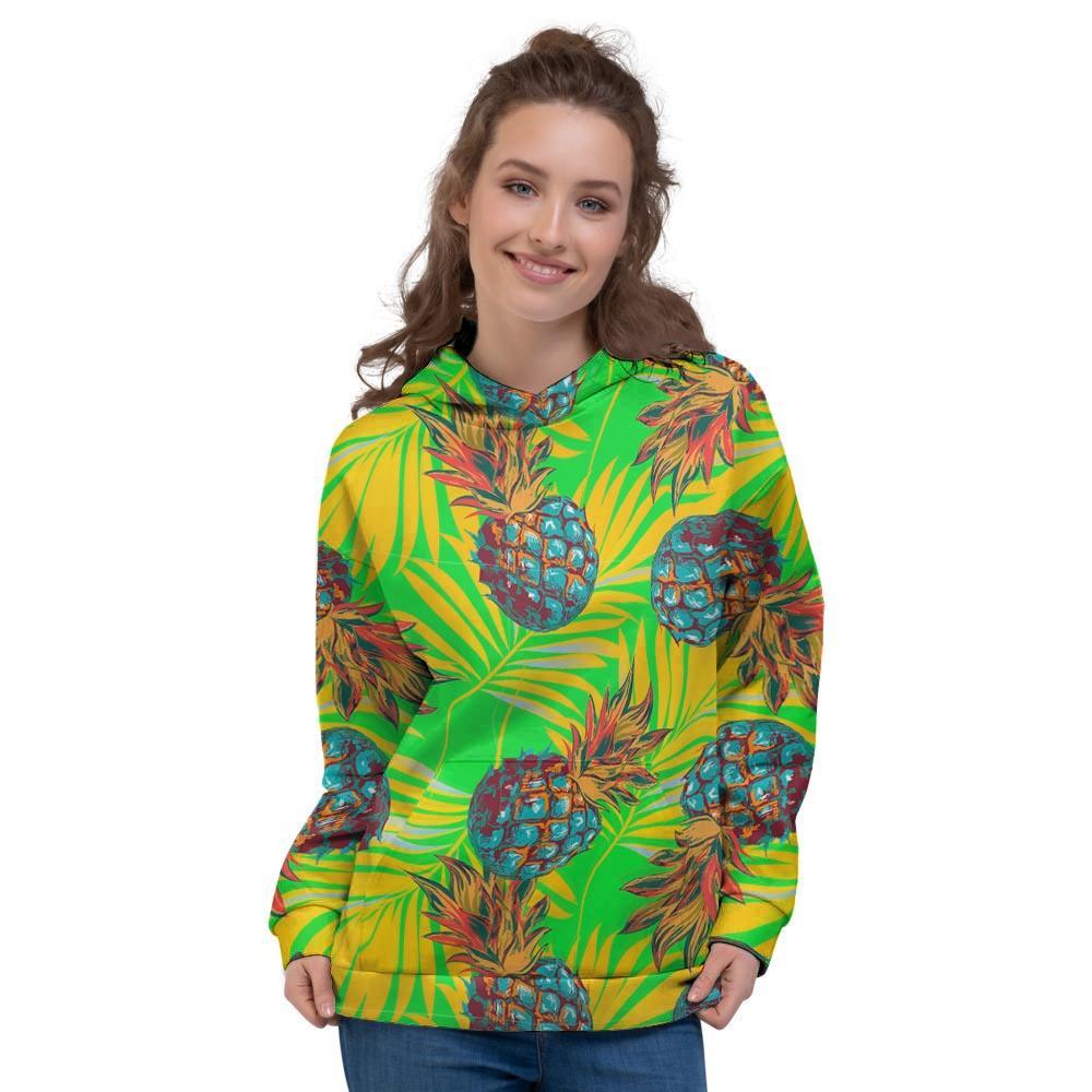 Neon Pineapple Hawaiian Print Women's Hoodie-grizzshop