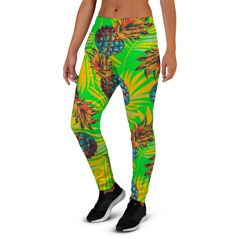 Neon Pineapple Hawaiian Print Women's Joggers-grizzshop