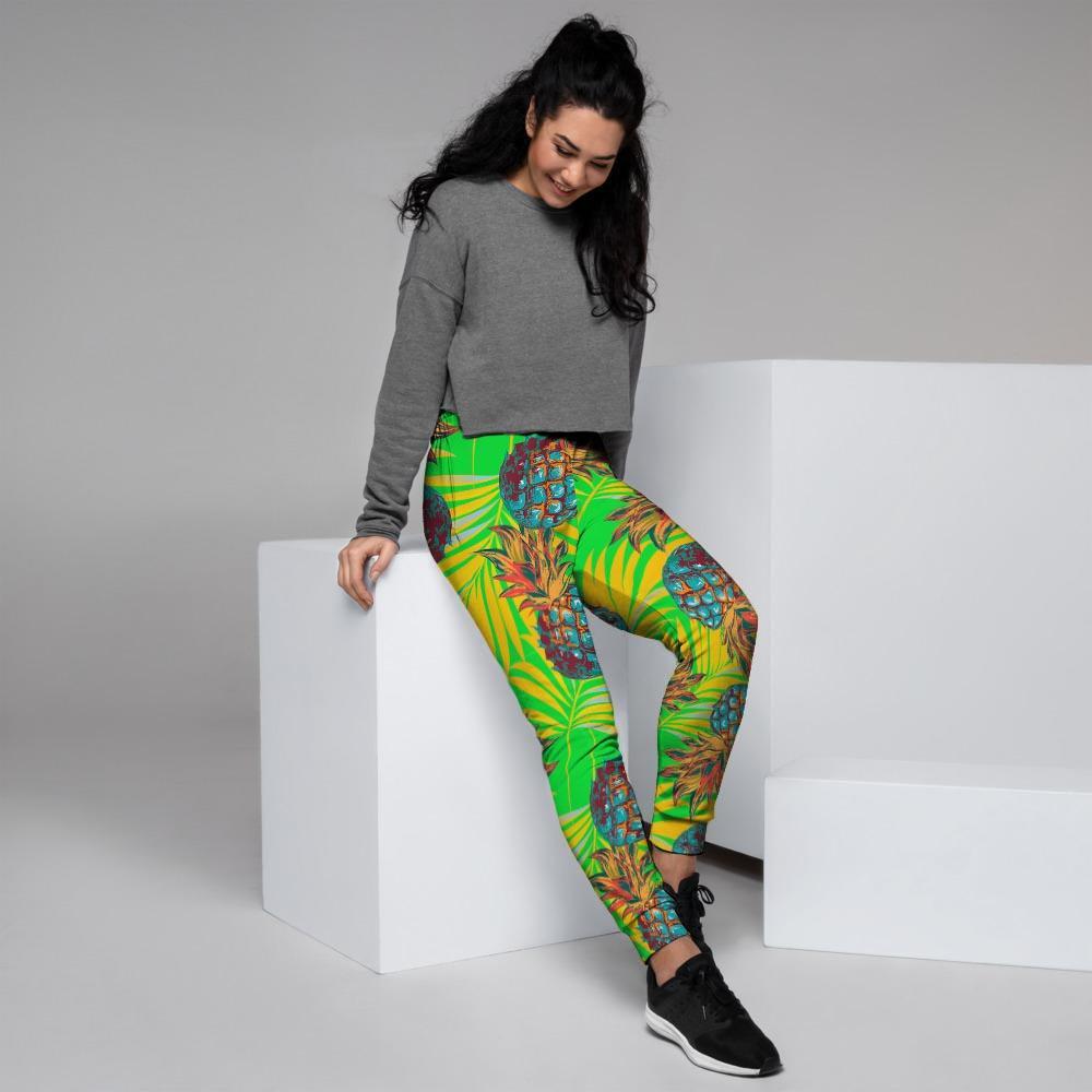 Neon Pineapple Hawaiian Print Women's Joggers-grizzshop