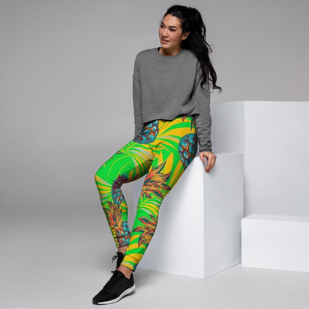 Neon Pineapple Hawaiian Print Women's Joggers-grizzshop