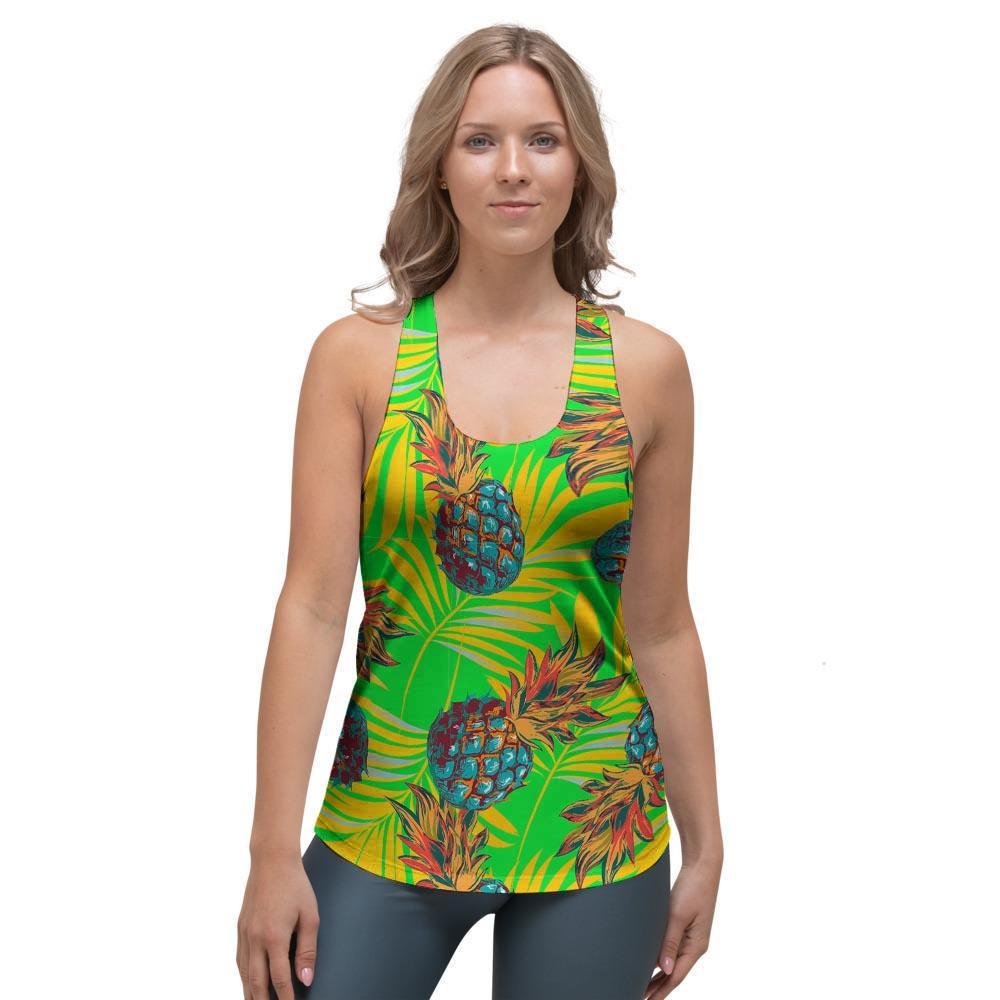 Neon Pineapple Hawaiian Print Women's Racerback Tank Top-grizzshop
