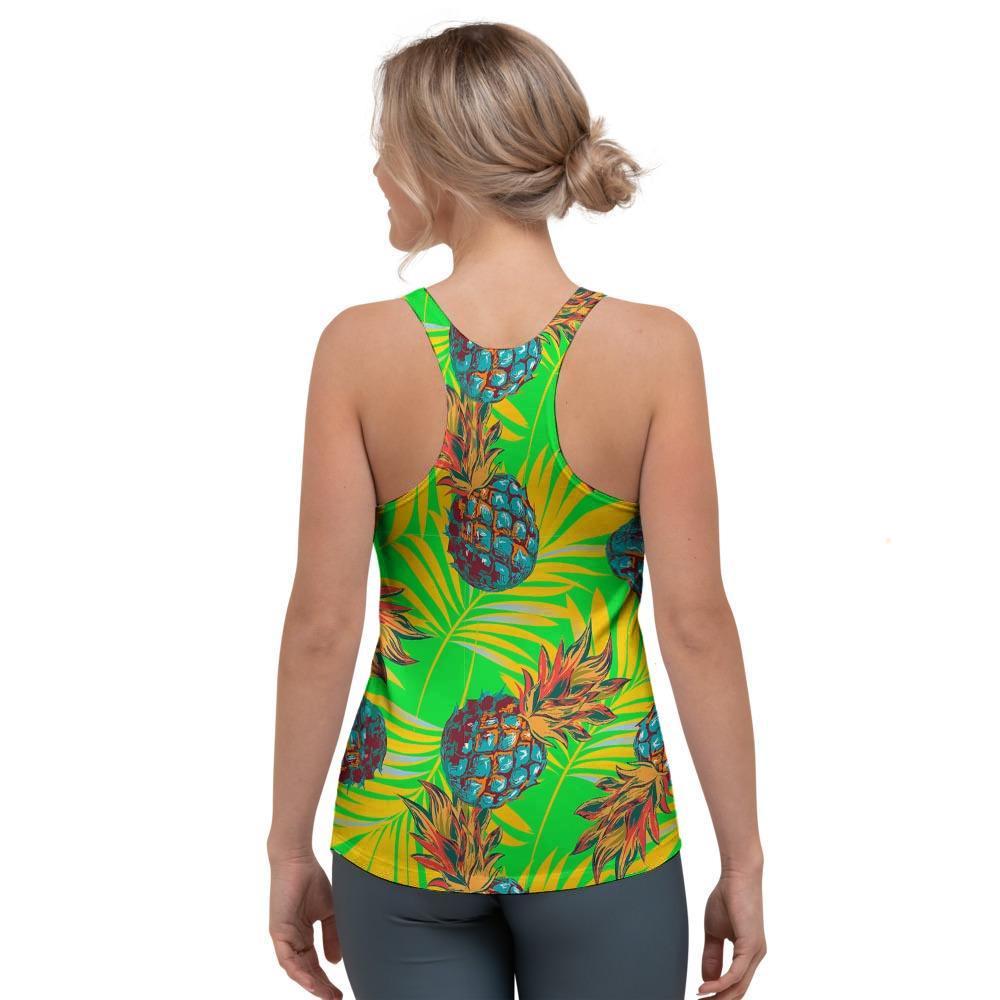 Neon Pineapple Hawaiian Print Women's Racerback Tank Top-grizzshop
