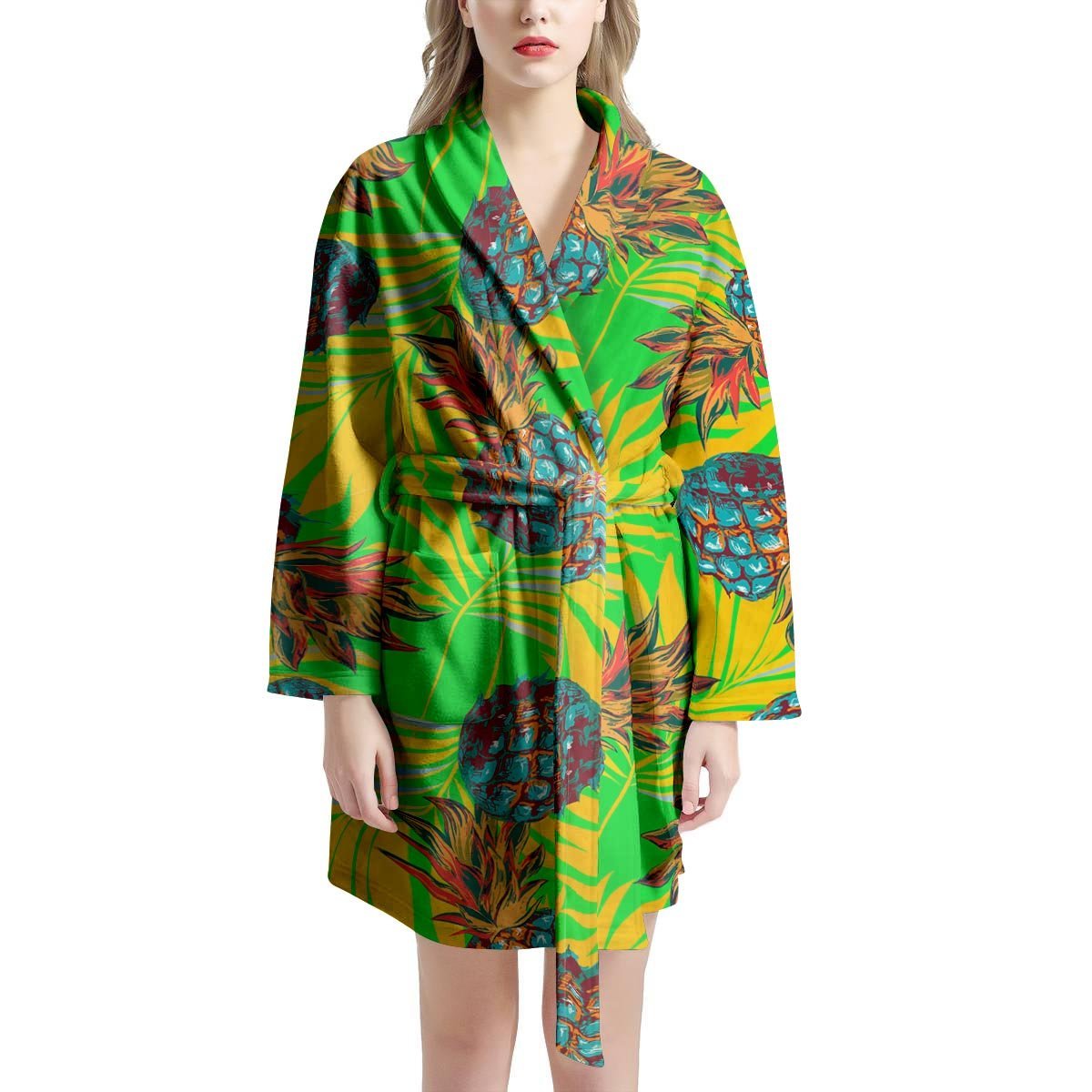 Neon Pineapple Hawaiian Print Women's Robe-grizzshop