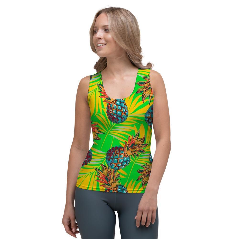 Neon Pineapple Hawaiian Print Women's Tank Top-grizzshop