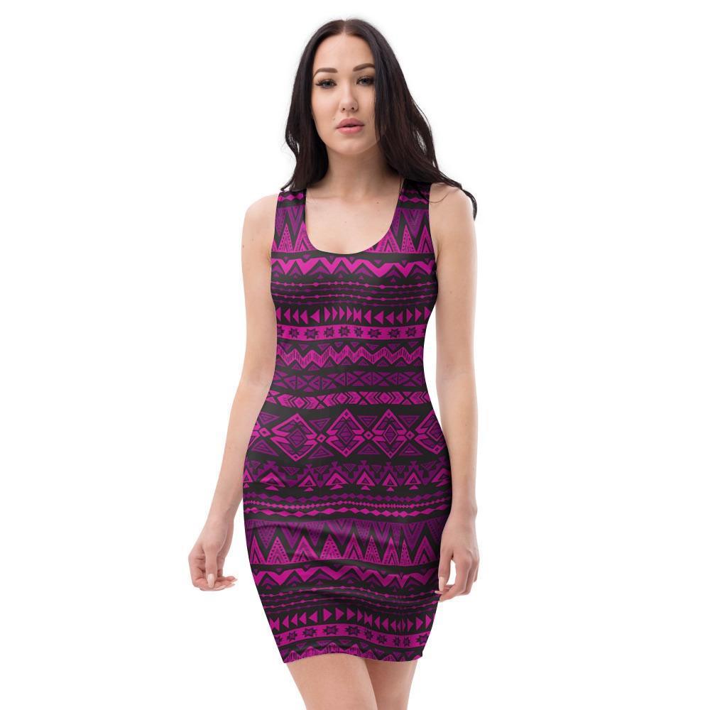 Neon Pink Ethic Aztec Print Bodycon Dress-grizzshop