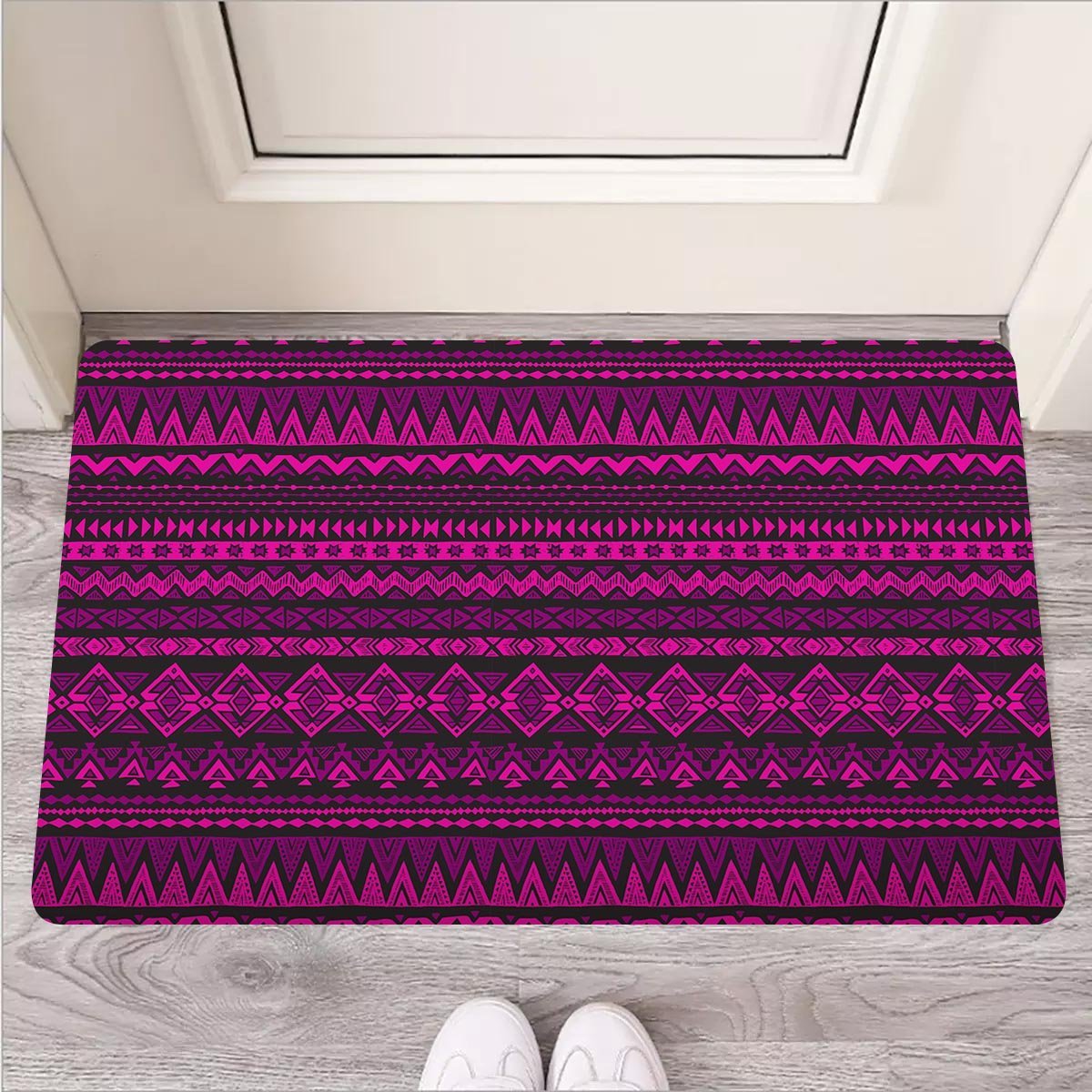 Neon Pink Ethic Aztec Print Door Mat-grizzshop