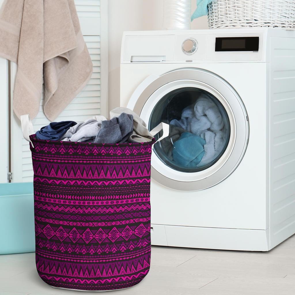 Neon Pink Ethic Aztec Print Laundry Basket-grizzshop