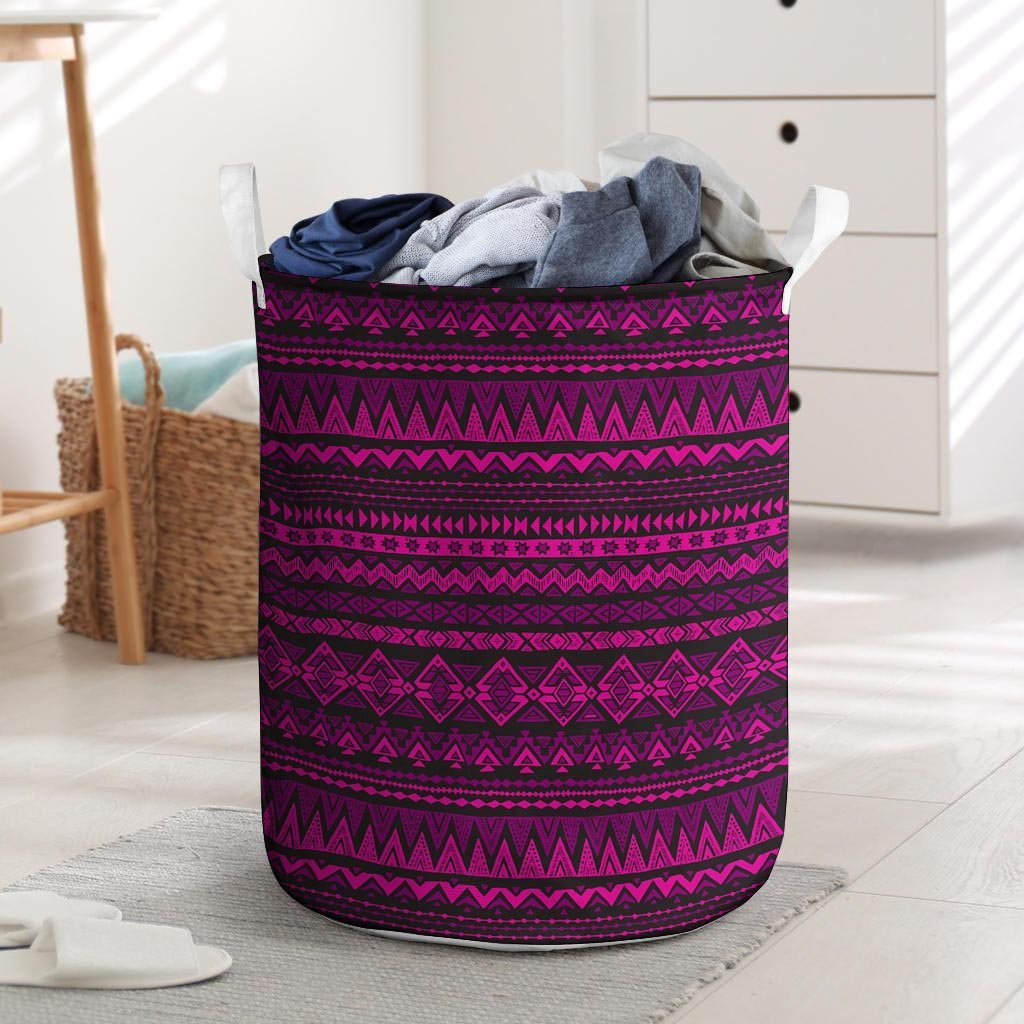 Neon Pink Ethic Aztec Print Laundry Basket-grizzshop