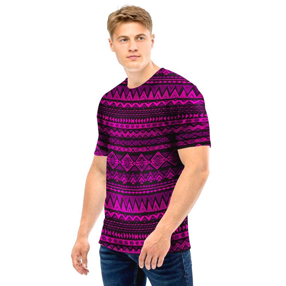 Neon Pink Ethic Aztec Print Men T Shirt-grizzshop