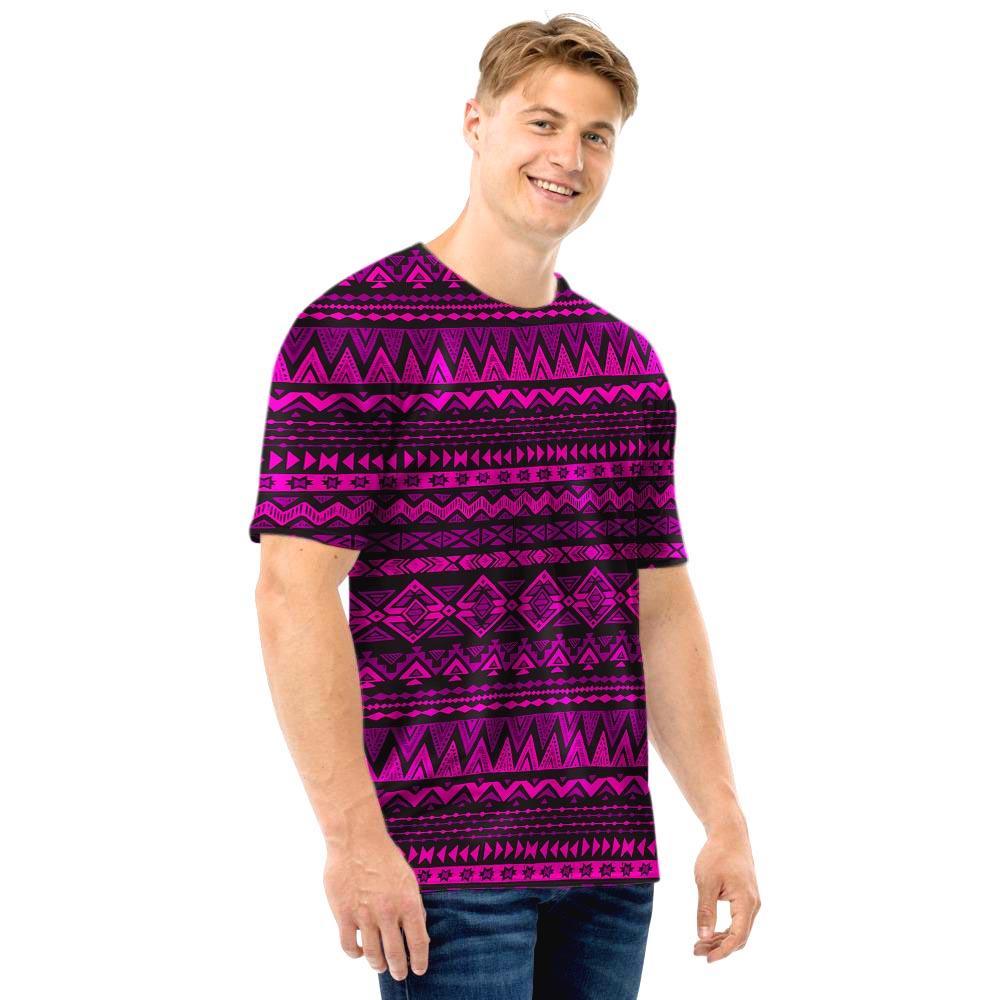 Neon Pink Ethic Aztec Print Men T Shirt-grizzshop