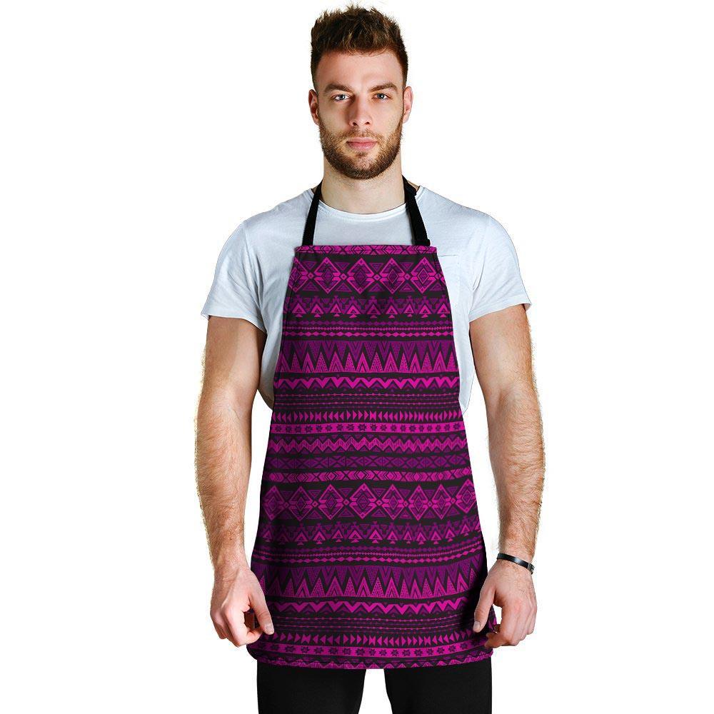 Neon Pink Ethic Aztec Print Men's Apron-grizzshop