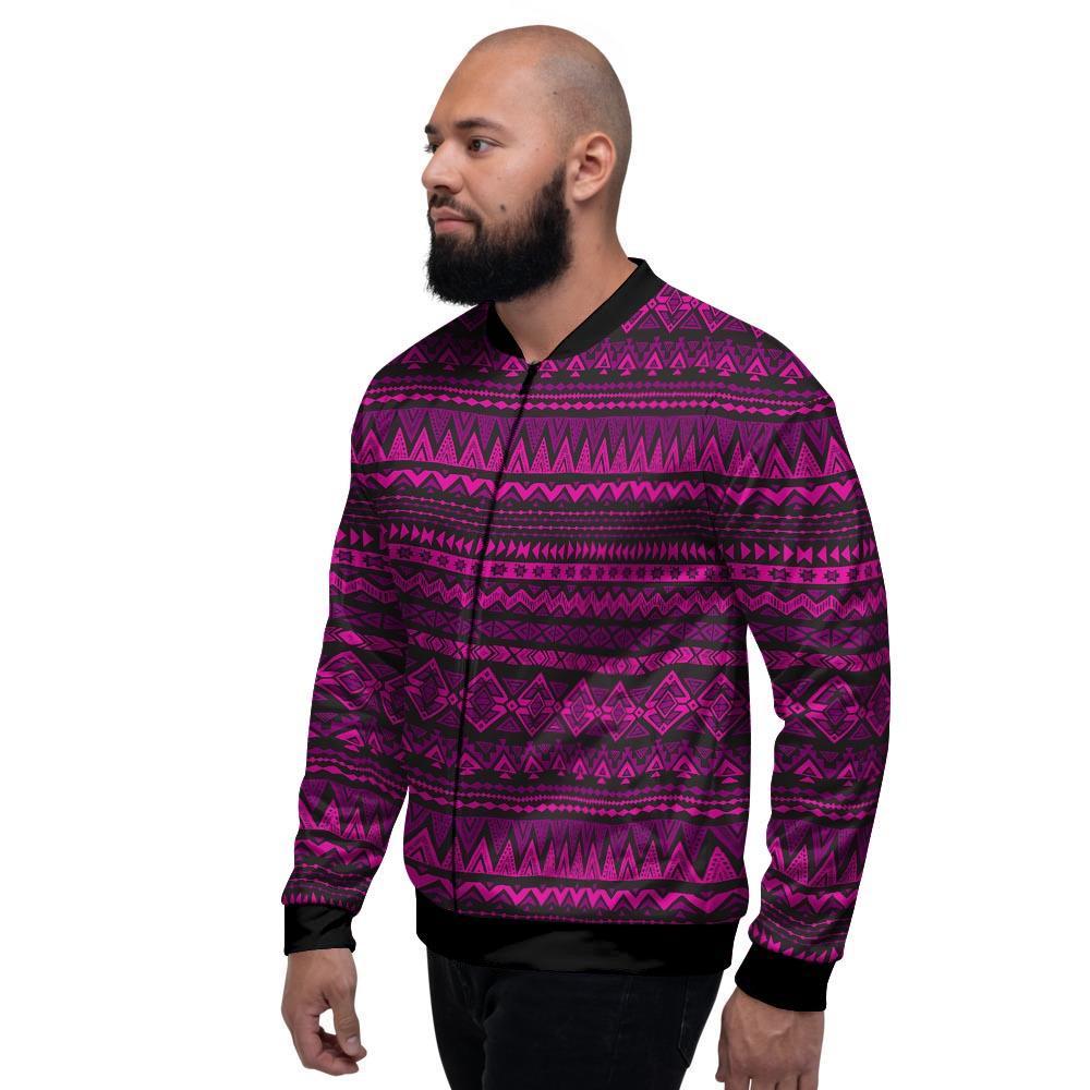 Neon Pink Ethic Aztec Print Men's Bomber Jacket-grizzshop