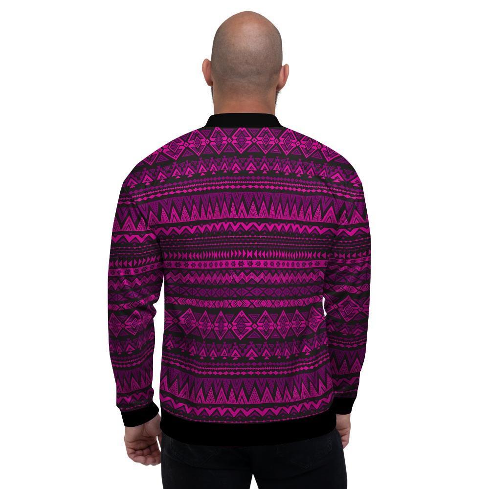 Neon Pink Ethic Aztec Print Men's Bomber Jacket-grizzshop