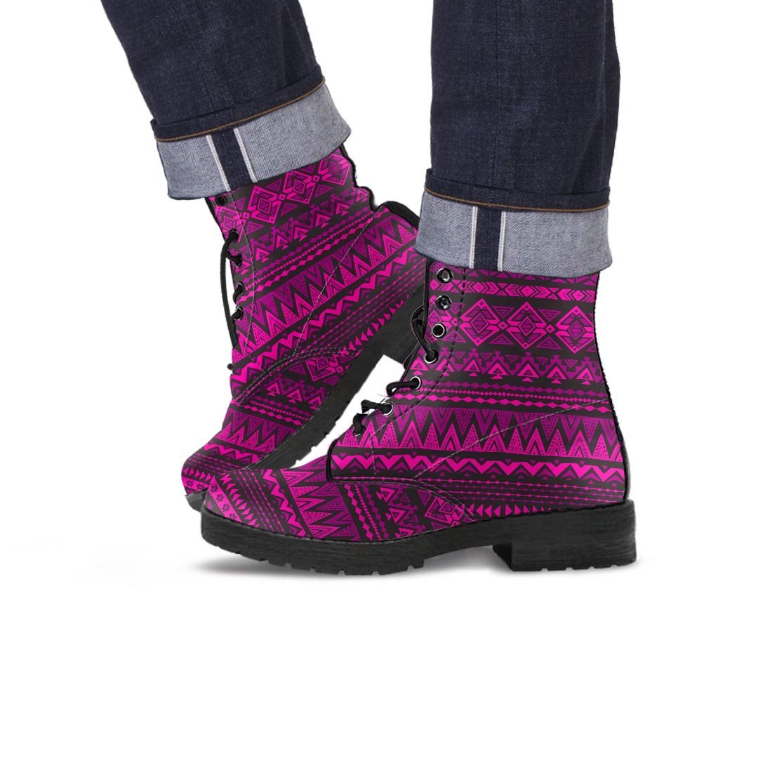 Neon Pink Ethic Aztec Print Men's Boots-grizzshop