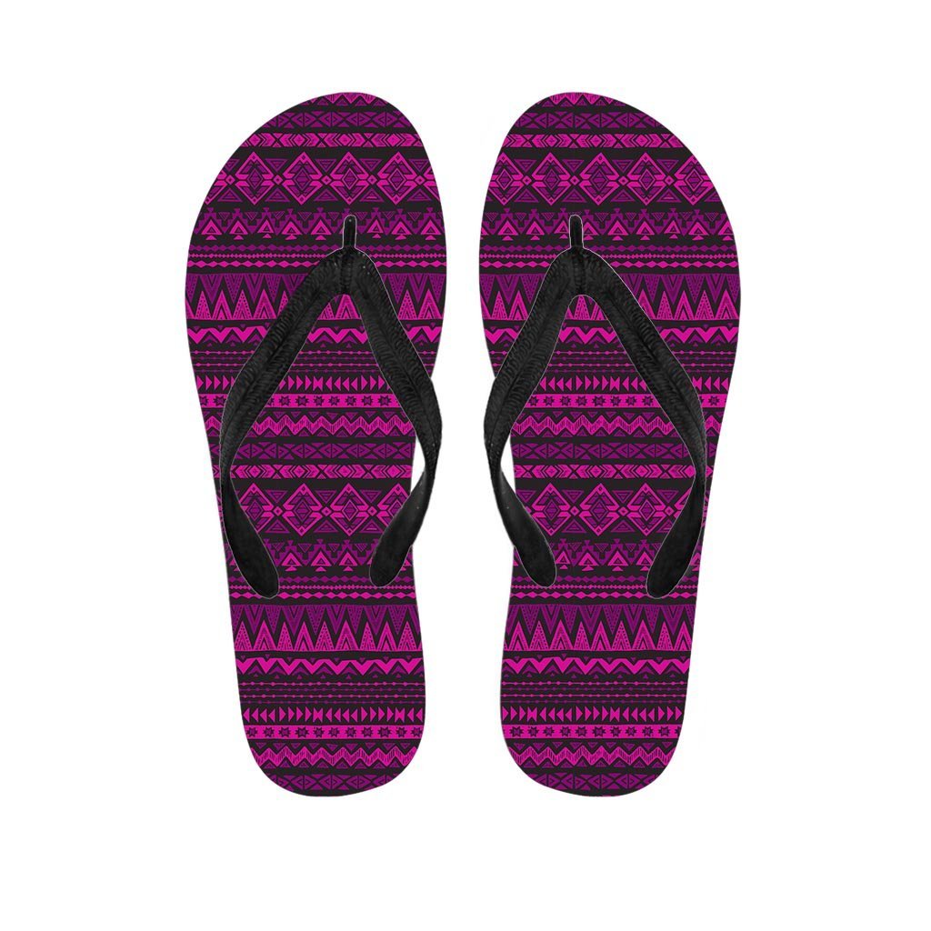 Neon Pink Ethic Aztec Print Men's Flip Flops-grizzshop