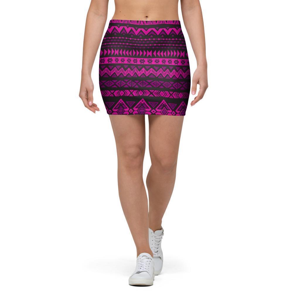 Neon Pink Ethic Aztec Print Mini Skirt-grizzshop