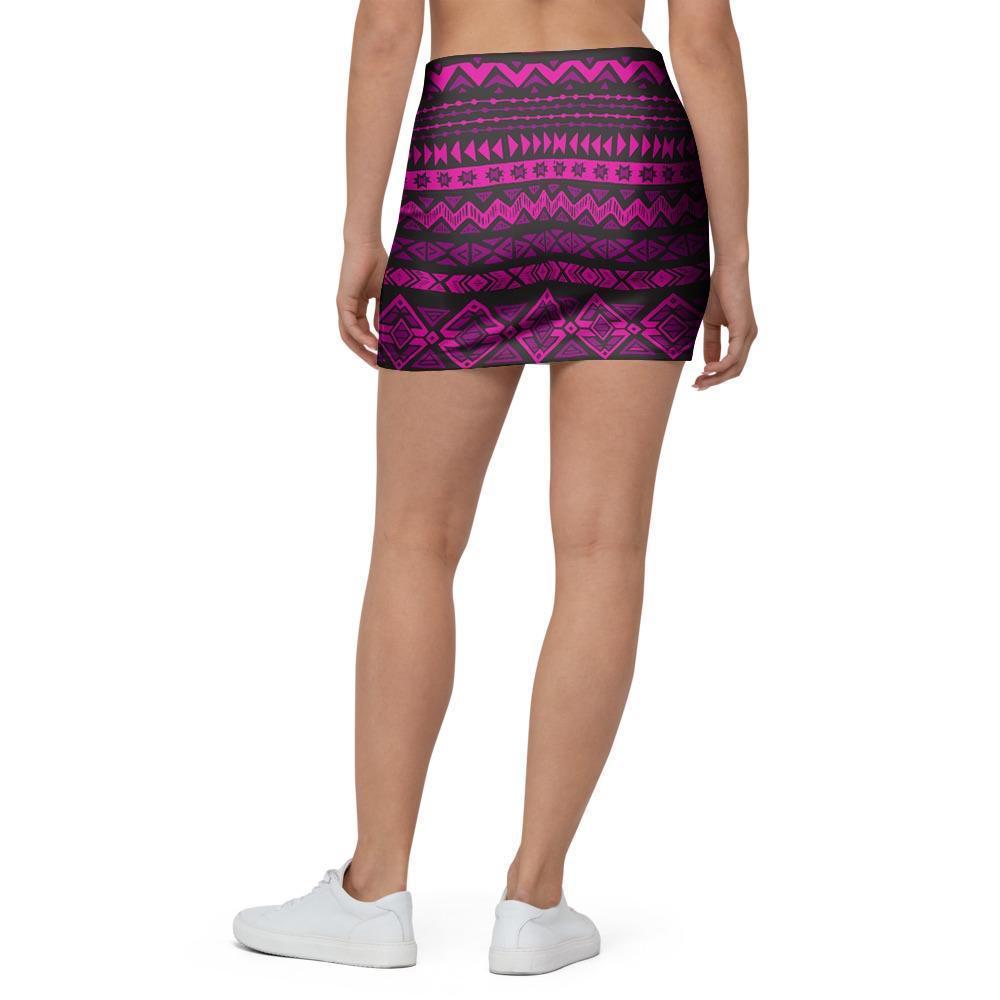 Neon Pink Ethic Aztec Print Mini Skirt-grizzshop