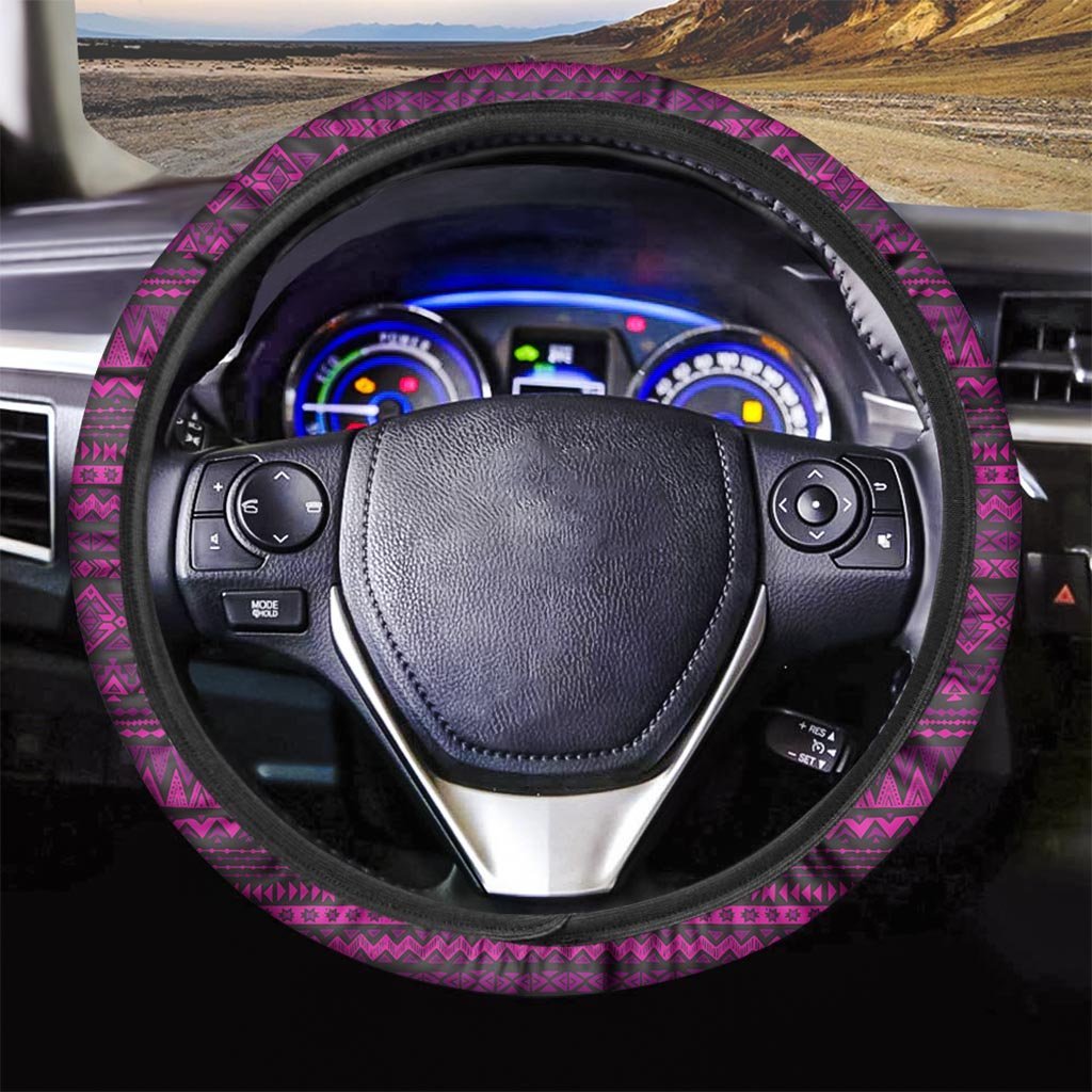 Neon Pink Ethic Aztec Print Steering Wheel Cover-grizzshop