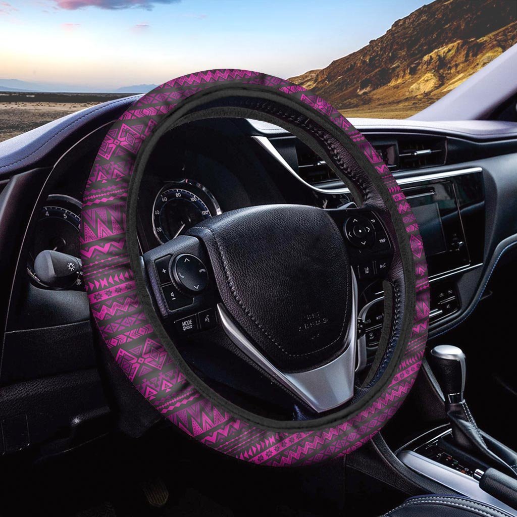 Neon Pink Ethic Aztec Print Steering Wheel Cover-grizzshop