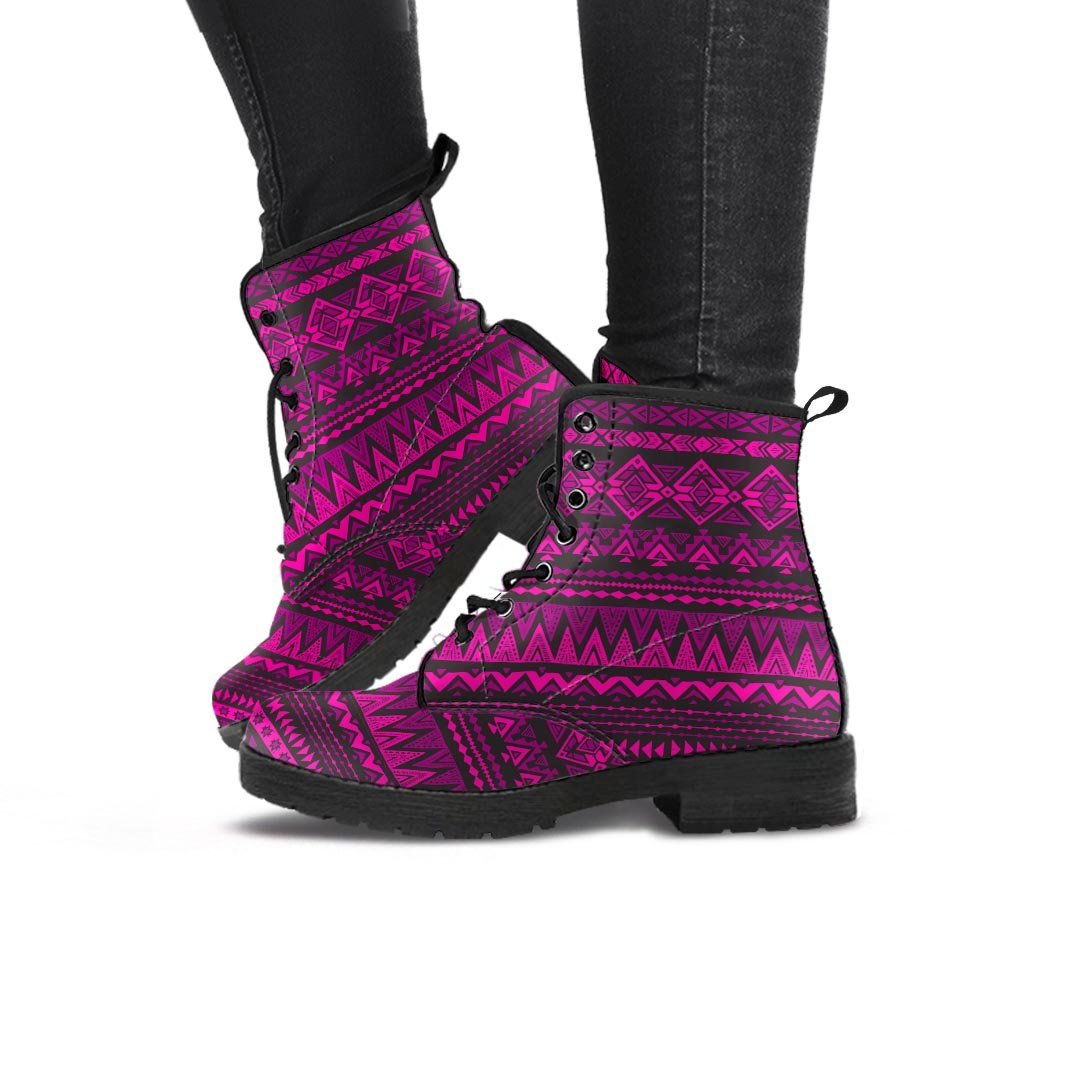 Neon Pink Ethic Aztec Print Women's Boots-grizzshop