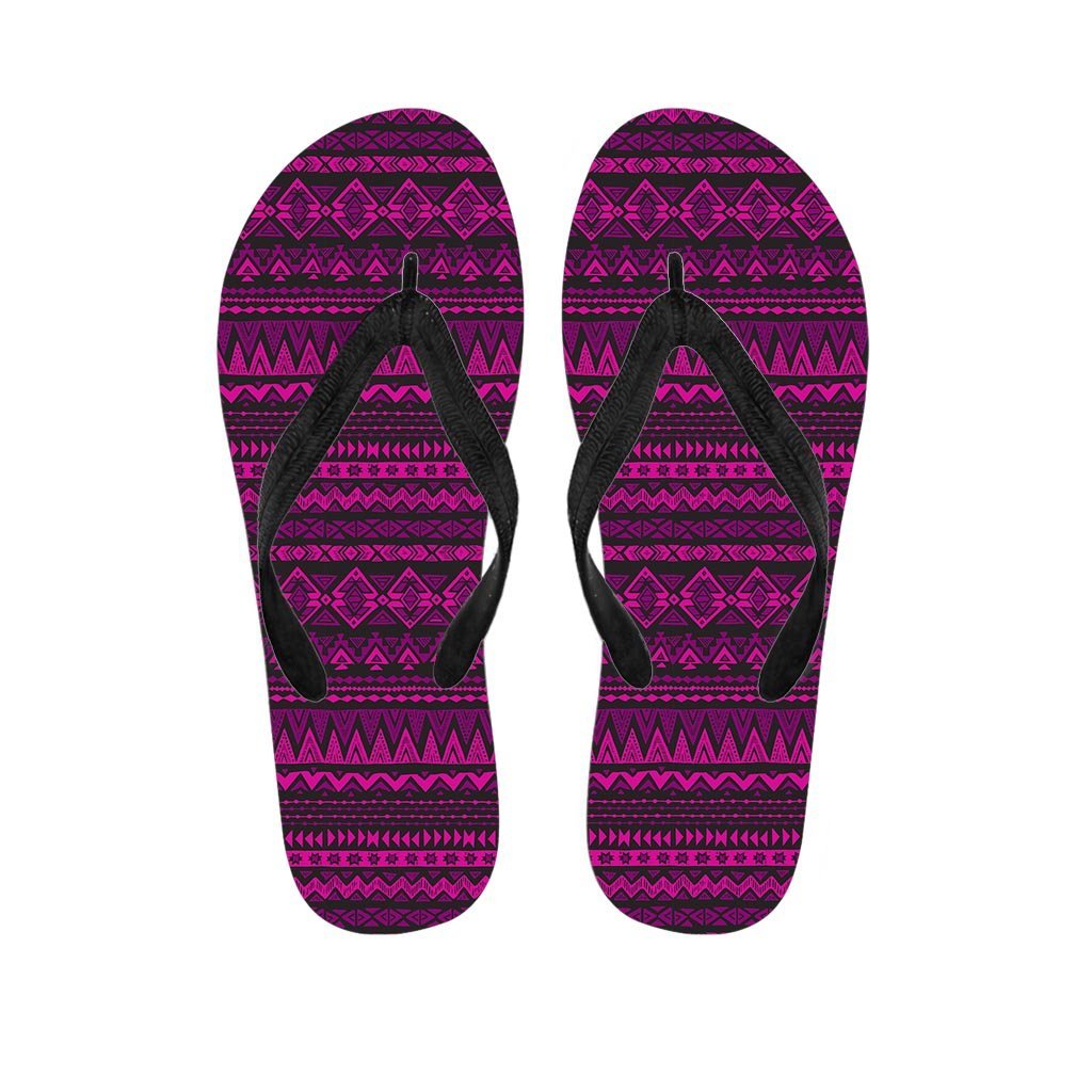 Neon Pink Ethic Aztec Print Women's Flip Flops-grizzshop
